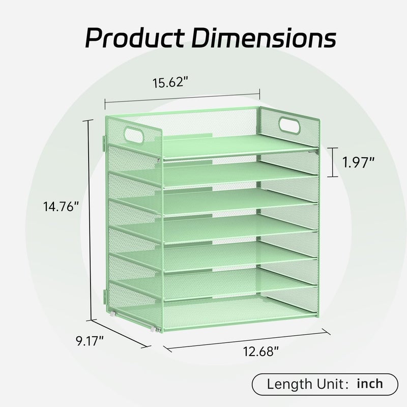 ReePlan 7 Tier Paper Organizer - Mesh Desktop File Holder with Handles for Office School Desk, Black (Mint green) - Image 2